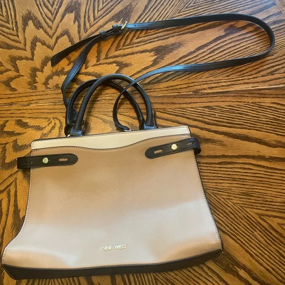 Nine West Colorblock Tan and Black Satchel - Picture 3 of 6